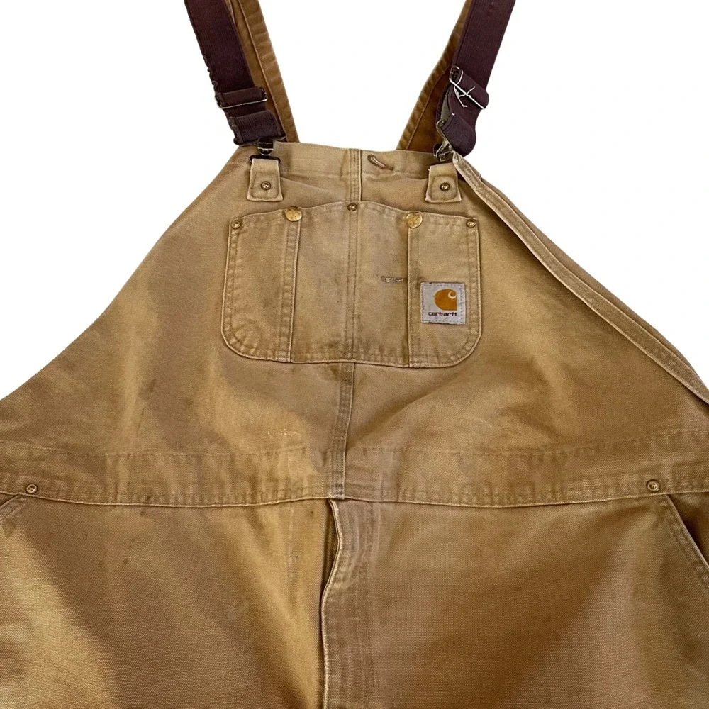 Vintage Carhartt‎ Men's Tan Canvas Bib Overalls Workwear Size 52 x28 dstressed